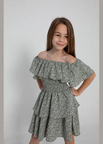 Комбинированное платье майя (крепдешин) оливковый Cvetkov (299339294)