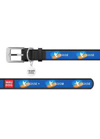 Ошейник для собак кожаный WAUDOG Design с QR паспортом, рисунок "Прапор",, Ш 35 мм, Дл 46-59 см, No Brand (363197728)