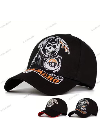 Кепка чорна з кольровою вишивкою черепа,готична бейсболка з вигнутим козирком(Смерть з косою),унісекс DU&KA (370784257)