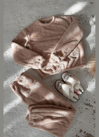 Коричневая коричневая пижама из плюша - брюки и кофта kari shop atelier (185pj-33jap-br) Ova Ova Brand