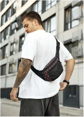 Сумка на пояс чоловіча з екошкіри бананка через плече для телефону та для документів дорожня велика Чорний 40650 Sambag (361660259)