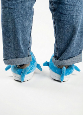 Голубые тапочки домашние акулы для подростков и взрослых голубые плюшевые Lalapka