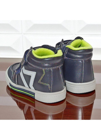 Темно-синие спортивные, повседневные осенние демисезонные утепленные ботинки на липучках ортопедические хайтопы на флисе для мальчика казка L&D