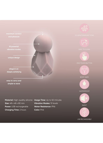 Вібратор-кристал для клітора, 10 режимів, ніжно-фіолетовий Sweet Em (363980383)