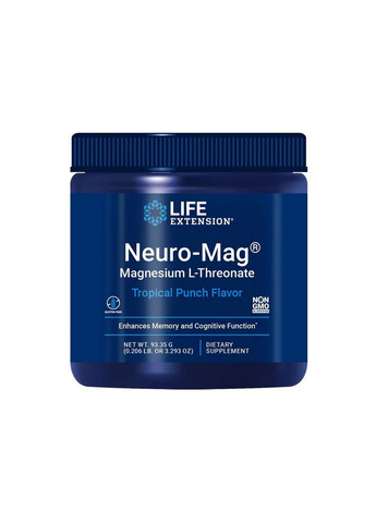 Вітаміни та мінерали Neuro-Mag, 93.35 грам Тропічний пунш Life Extension (293478004)