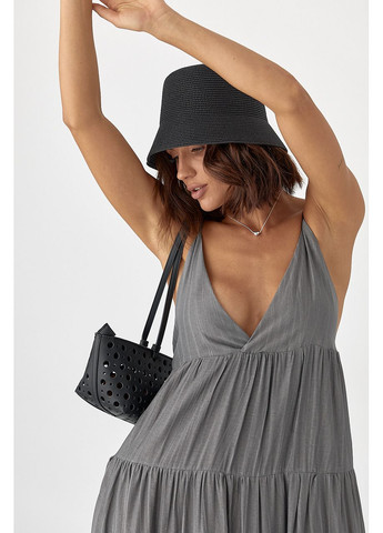 Серое откровенный свободный сарафан в полоску - серый цвет Lurex