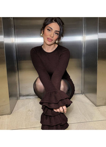 Коричнева святковий, вечірня, кежуал жіноча сукня з воланами Style Point однотонна