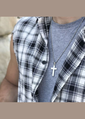 Чоловіча срібна підвіска з кулоном металевий ланцюжок на шию з хрестиком No Brand (328251257)