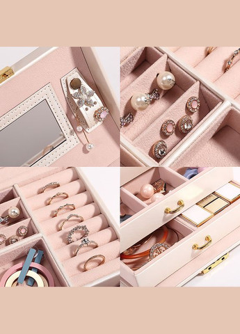 Скринька SP-01111 Pink для прикрас і ювелірних виробів трирівнева з дзеркалом 27 шт. Casegrace (352011289)