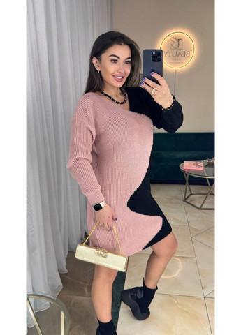 Черное праздничный, повседневный, кэжуал женское вязаное платье двухцветное No Brand колор блок