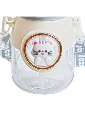 Пляшка для води з трубочкою дитяча сірого кольору з ручкою та ремінцем для напоїв для дітей ProDobro (364191100)