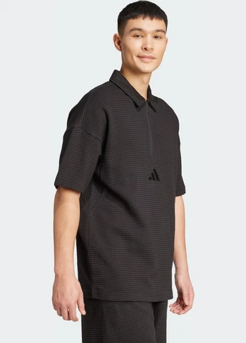 Черная футболка-поло all szn waffle knit half-zip adidas