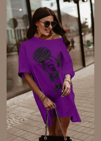 Фіолетова повсякденний жіноча сукня-туніка оверсайз з принтом MonCher