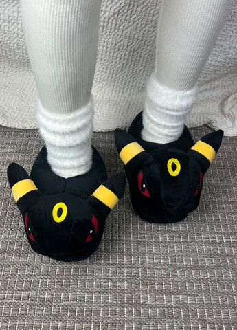 Черные женские тапочки игрушки покемон амбреон с нескользящей подошвой My Kigu с ушками, с вышивкой