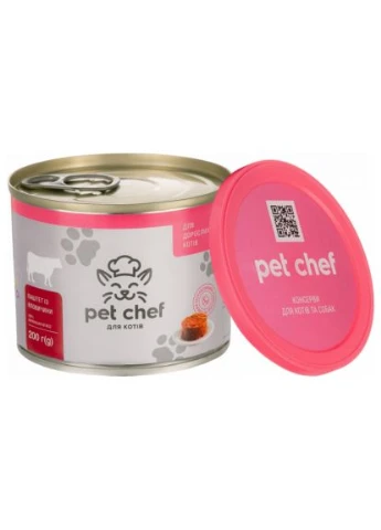 Паштет для кішок з яловичиною 200 г (4820255190099) Pet Chef (364786642)