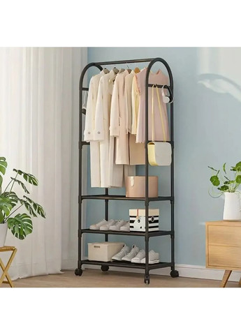 Підлогова вішалка металева стійка для одягу на колесах пересувна з стелажем для взуття Чорний (465609А) Good Idea (352061152)