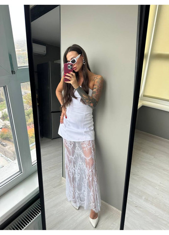 Білий святковий корсетна міні-сукня з мереживною спідницею MonCher