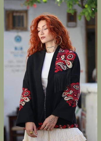 Черный женский женский пиджак с вышивкой на завязках ESQ -