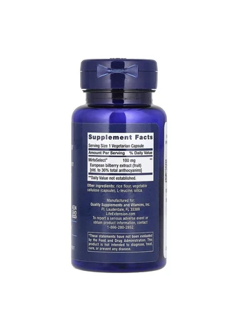 Standardized European Bilberry Extract 100 mg - 90 vcaps Life Extension (392265611)