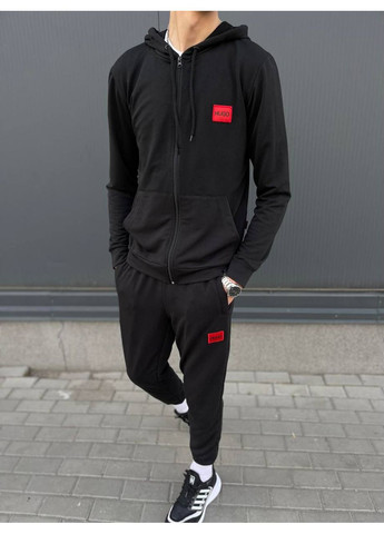 Черный демисезонный костюм hugo котон,турция,нашивка логотип,штаны и кофта Україна