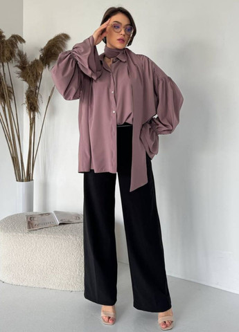 Кофейная повседневный рубашка однотонная Tik-Tak с длинным рукавом