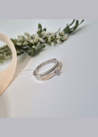 Сребряное кольцо Дорожка с золотой пластиной с Белыми Камнями.0 размер серебро 925 пробы золото 375 1677к No Brand (329189908)