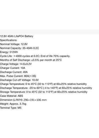 LiFePO4 аккумулятор 12.8V 40Ah для солнечных систем инверторов и ИБП LiitoKala (384296014)
