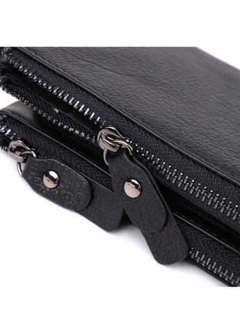 Практичный кожаный кошелек на три отделения Черный 20,5х10,5х3 см st leather (391299624)