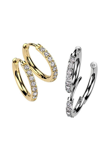 Титанові сережки конго TERH02-08-GD сережки-кільця золотистого кольору з фіанітами (Діаметр: 8мм) Spikes (367581057)