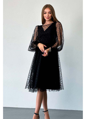 Чорна коктейльна сукня сітка флок 23065 чорний Tanita-Romario