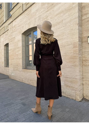 Темно-коричнева повсякденний, ділова, кежуал жіноча сукня вельветова сукня-сорочка Style Point однотонна