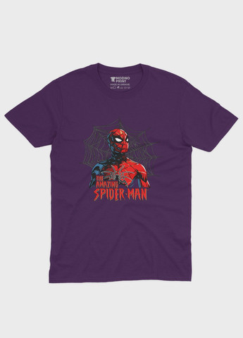 Фиолетовая демисезонная футболка для мальчика с принтом супергероя - человек-паук (ts001-1-dby-006-014-057-b) Modno