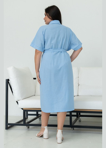 Голубое повседневный элегантное платье из льна меди длиной с воротником и манжетом (ск 1524) RiMari