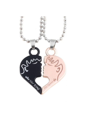 Парні двоколірні підвіски для закоханих His Queen Her King дві половинки серця No Brand (339869715)