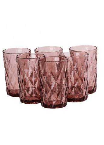 Набор высоких граненых стаканов из толстого стекла 300мл, 6 штук розовый о034 TS Kitchen (311281473)