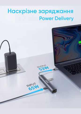 USB-Хаб 543 USB-C Hub (6-в-1) універсальний хаб на 6 портів з Ethernet та HDMI, Grey Anker (336377235)