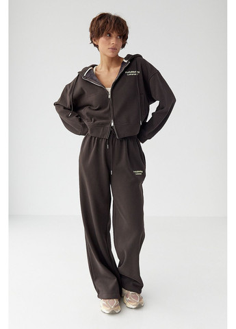 Утепленный спортивный костюм с худи и прямыми брюками - темно-коричневый цвет Lurex (370602029)