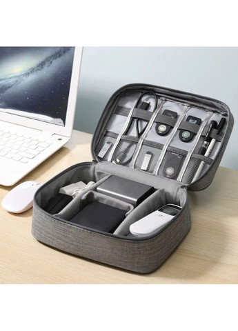 Дорожній органайзер для кабелів і зарядних пристроїв, сумка-чохол з ручкою Oxford 300D, сірий, компактний No Brand (363052180)