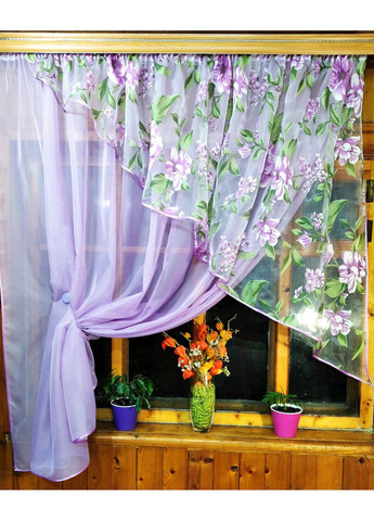 Кухонная занавеска Фая сирень яблочный правая No Brand (372134068)