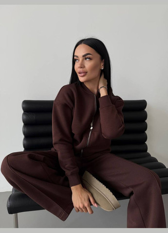 Женский теплый качественный спортивный костюм: кофта бомбер на молнии и брюки палаццо со стрелками с утеплением No Brand (316094549)