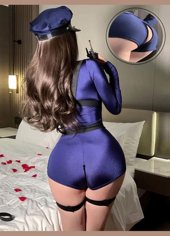 Костюм для ролевых игр Полицейская женский соблазнительный с фурашкой жетоном подтяжками No Brand Костюм для рольових ігор Поліцейська синій (342121889)