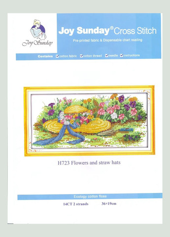 Набор для вышивания по нанесённой на канву схеме "Flowers and straw hats". AIDA 14CT printed, 36*19 см Joy Sunday (313614363)