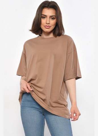 Світло-коричнева літня футболка жіноча напівбатальна однотонна світло-коричневого кольору Let's Shop