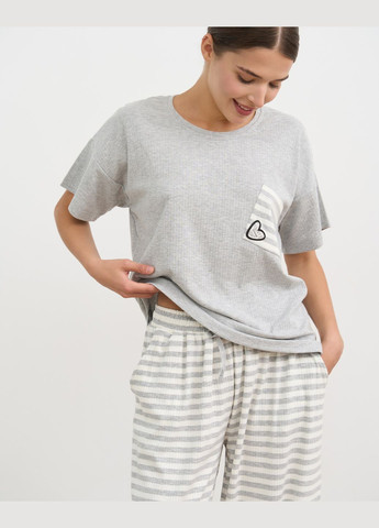 Светло-серая женский комплект футболка и штаны в полоску Nicoletta