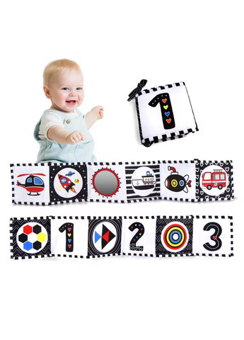 Розвиваюча книжка-бортик для немовлят з чорно-білими зображеннями 0+ No Brand (361866392)