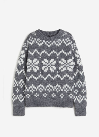 Серый зимний пуловер большого размера в жаккардовом исполнении H&M
