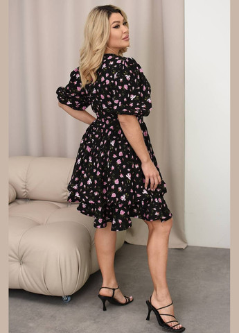 Черное платье с розами Fashion