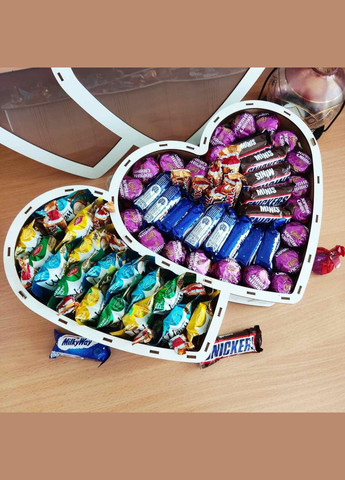 Подарочный бокс двойное сердце с конфетами для девушки на новый год день рождения 8 марта (ar129) No Brand (316036600)