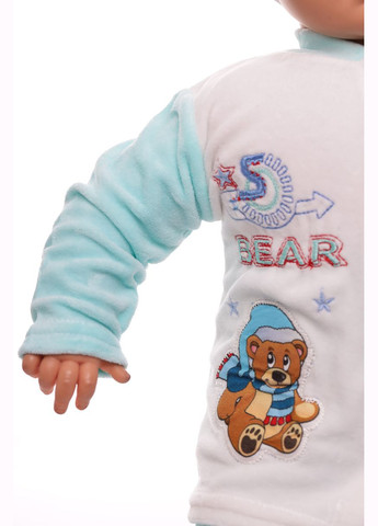 Блакитний зимній костюм з довгим рукавом для хлопчика велюровий з ведмедиками блакитний 68 см (26606) BABYKROHA