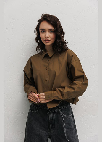 Коротка жіноча сорочка кольору хакі з кишенею внизу Arjen (294907622)